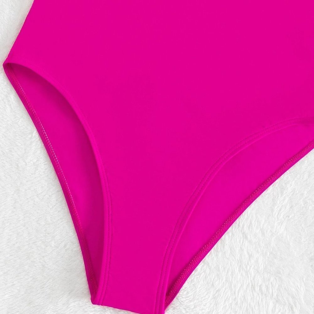 Hot Pink Preppy Womens Ruffle Trim One Piece Swimsuit - Picture 4 of 5